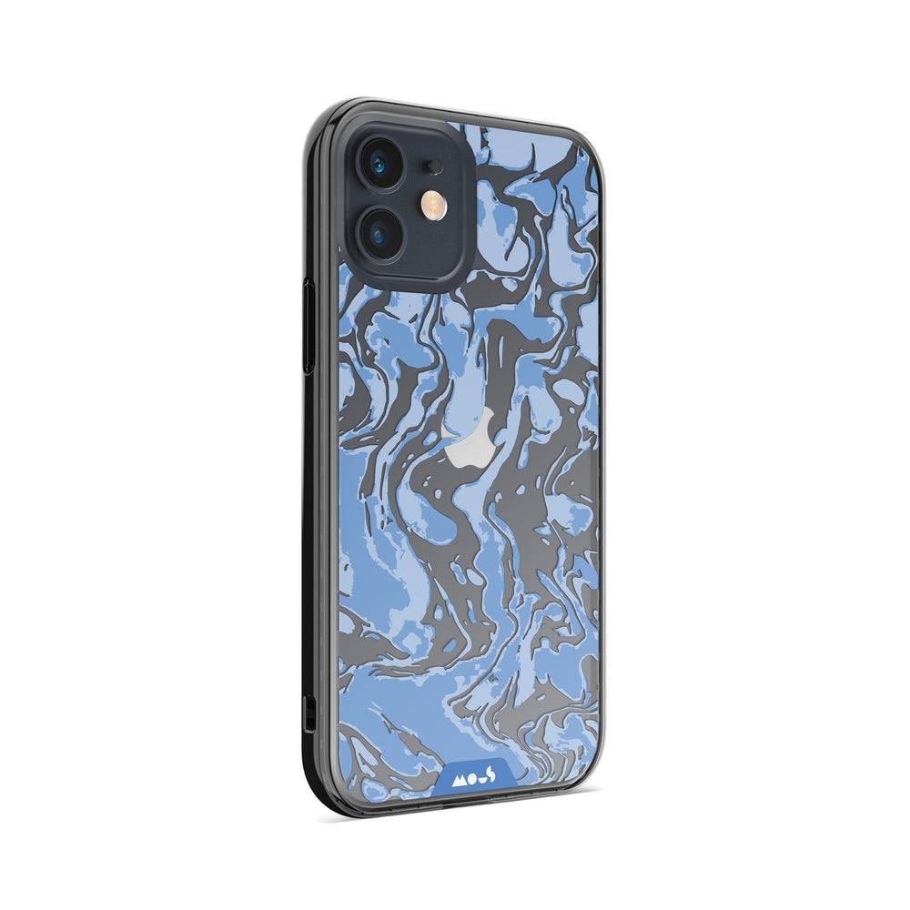 Clear Protective Phone Case Transparent Qi Wireless Charging Marbled Sky Blue Design | iPhone 12,iPhone 12 mini